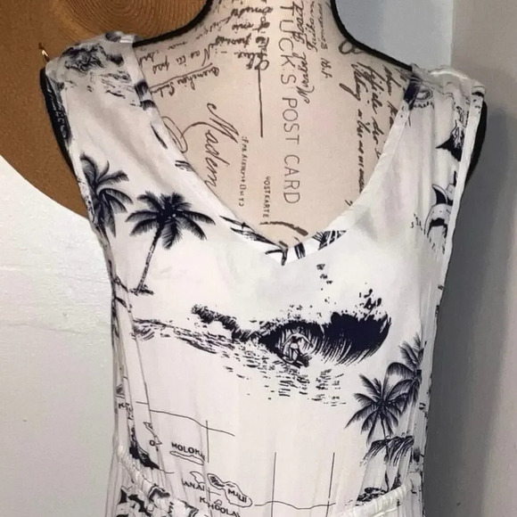 Palmwave Hawaii islands novelty print beaded drawstring waist dress/cover-up,Med - Picture 9 of 9